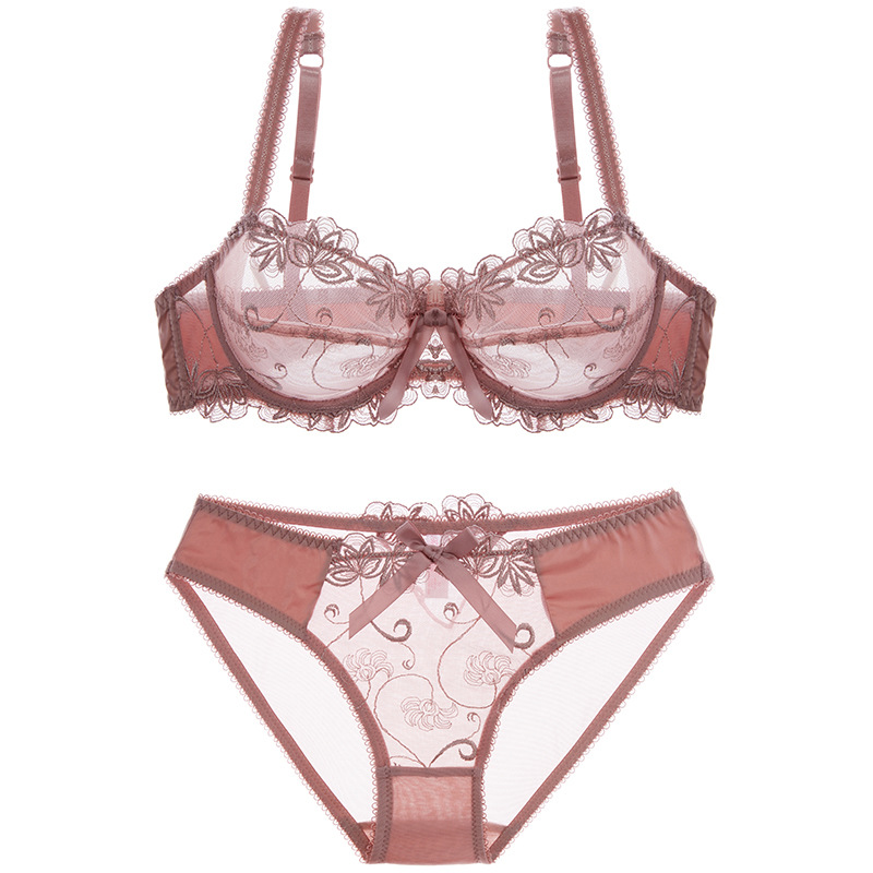 Sujetador sexy de verano para mujer Sujetador de encaje transparente traje arco europeo y americano Comercio exterior ultrafino transpirable más ropa interior de tamaño
