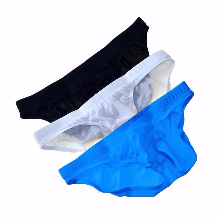 Men's Ice Silk low waist tight briefs large bag thin transparent briefs smooth soft girlfriend