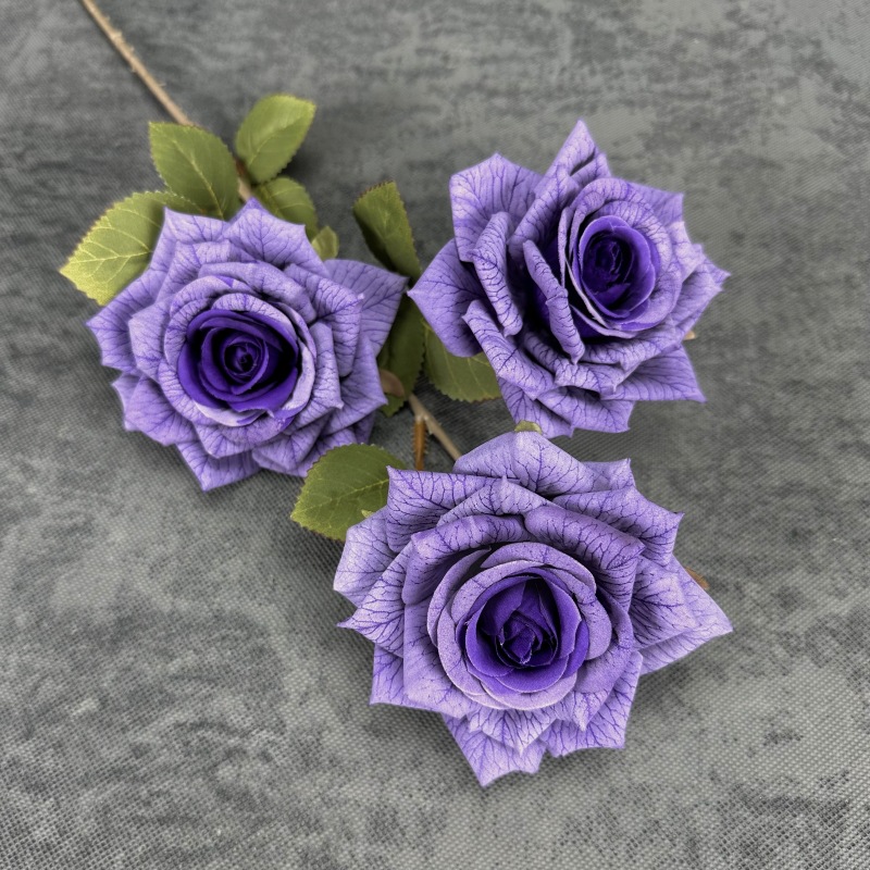 Revestimiento de simulación malla 3 cabezas diamante rosa boda decoración del hogar decoración de flores falsas hechas a mano transfronterizas al por mayor