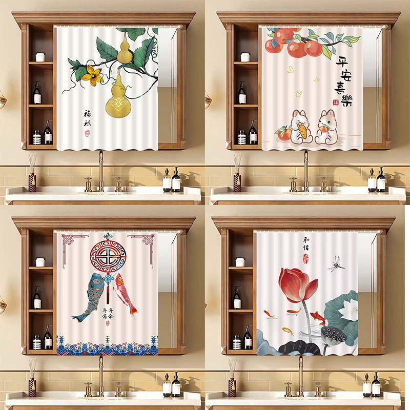 Dressing Table Mirror Curtain Without Punching Slide Rail Bedroom Dust Cover Bathroom Bathroom Cabinet Mirror Curtain