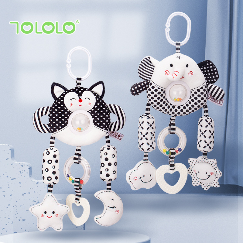 TOLOLO Baby Stroller Accessory Baby Soothing Mobile Bedside Rattles Black and White Wind Chime 0 Months Early Education Toy