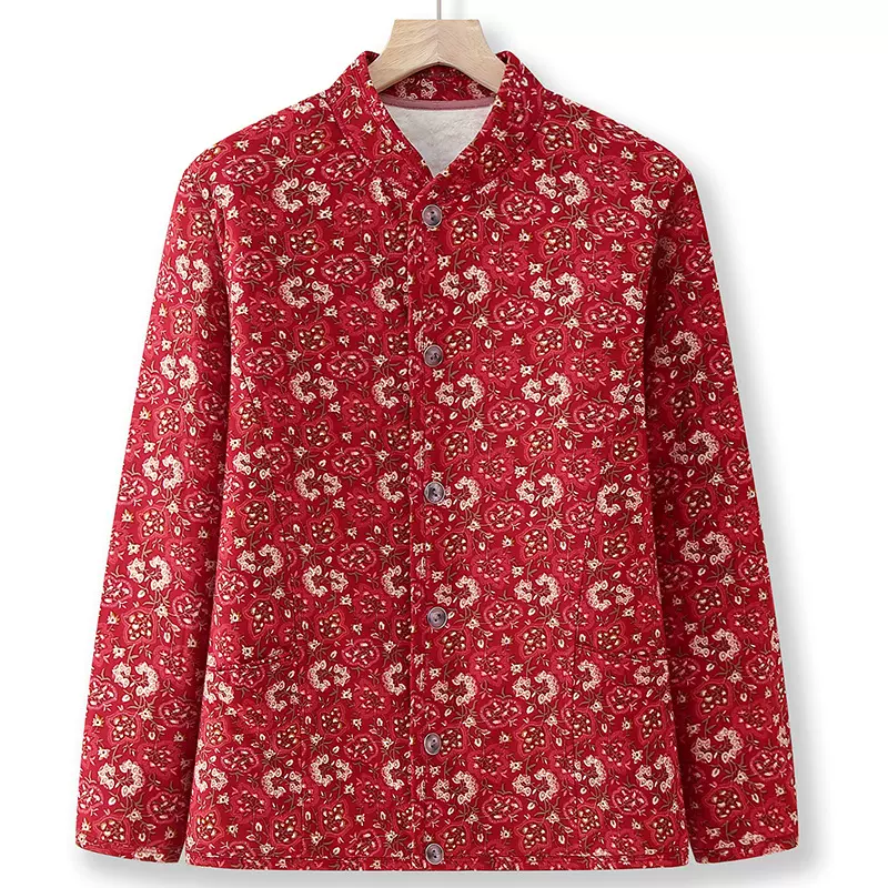 奶奶装小碎花秋冬加绒棉衣中老年人女装保暖内胆妈妈装休闲外套厚