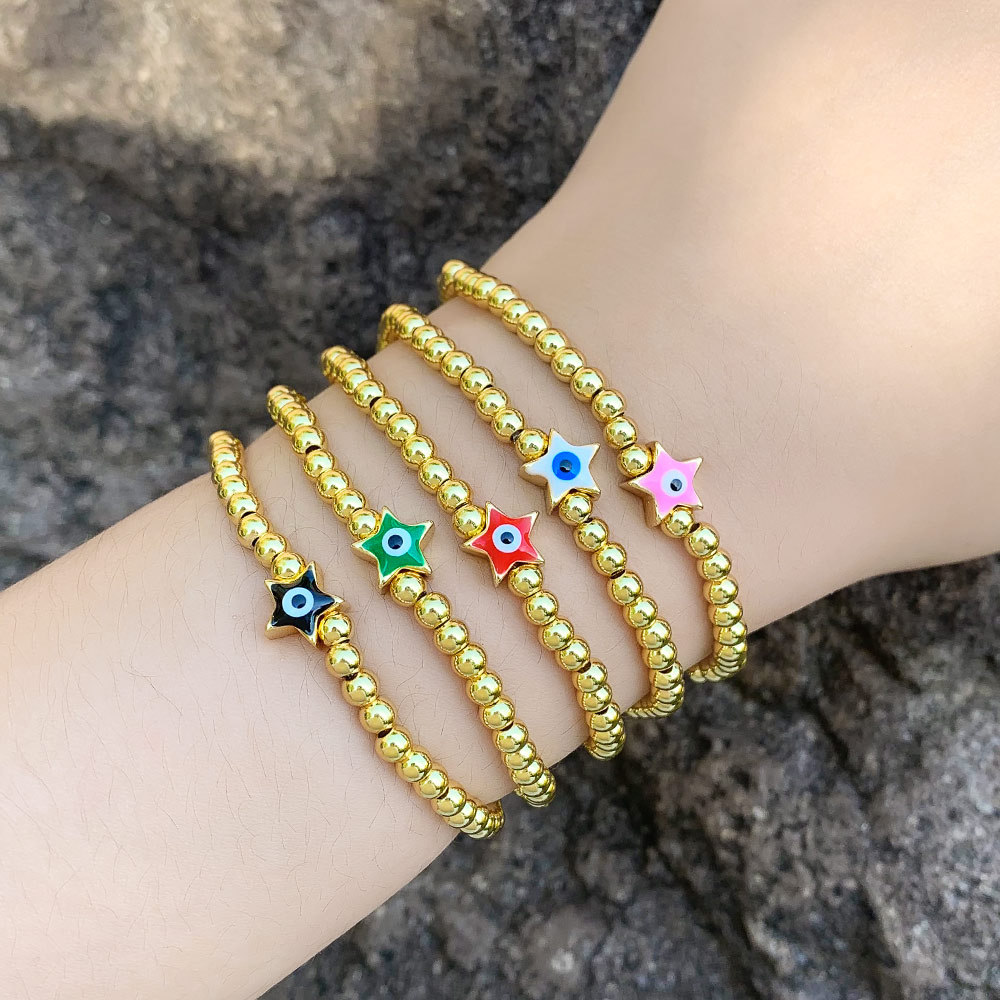 Fashion Devilu0027S Eye Copper Beaded Enamel Plating Bracelets 1 Piece