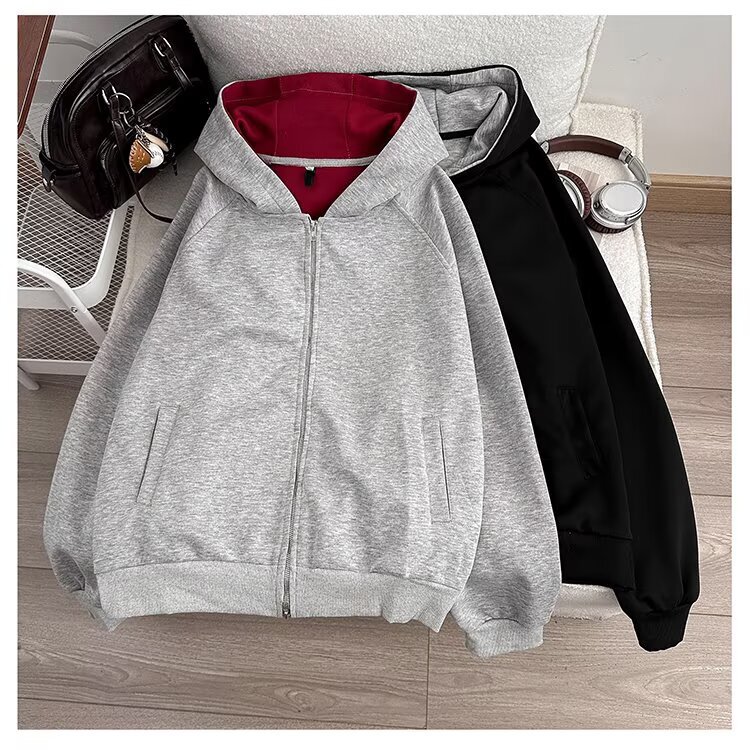 Spring and autumn oversized hooded sweatshirt, unisex jacket, American-style trendy brand, loose-fitting couple's hoodie, zip-up outerwear