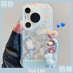 适用华为pura80pro+新款手机壳奶油羽纱渐变趣味可爱鱼猫咪mate70
