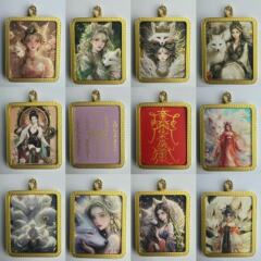 手描きの描金唐カードの箱黄財神狐九尾ペンダント白度母男女共通のペンダント