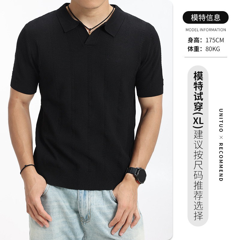 Hombre de verano pozo hielo jersey polo hombre V-flop delgado sentido de alto nivel de negocios casual chaqueta de hombre