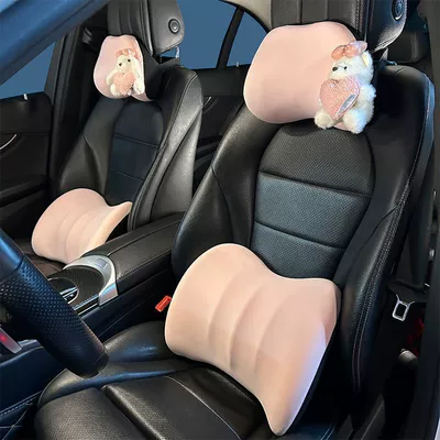 Headrest cute car lumbar support, in-car - car-accessories-driving-gadget-pink-bear-and-rabbit-headrest-and-lumbar-support-4-piece-set-interchangeable-bear-and-rabbit-designs