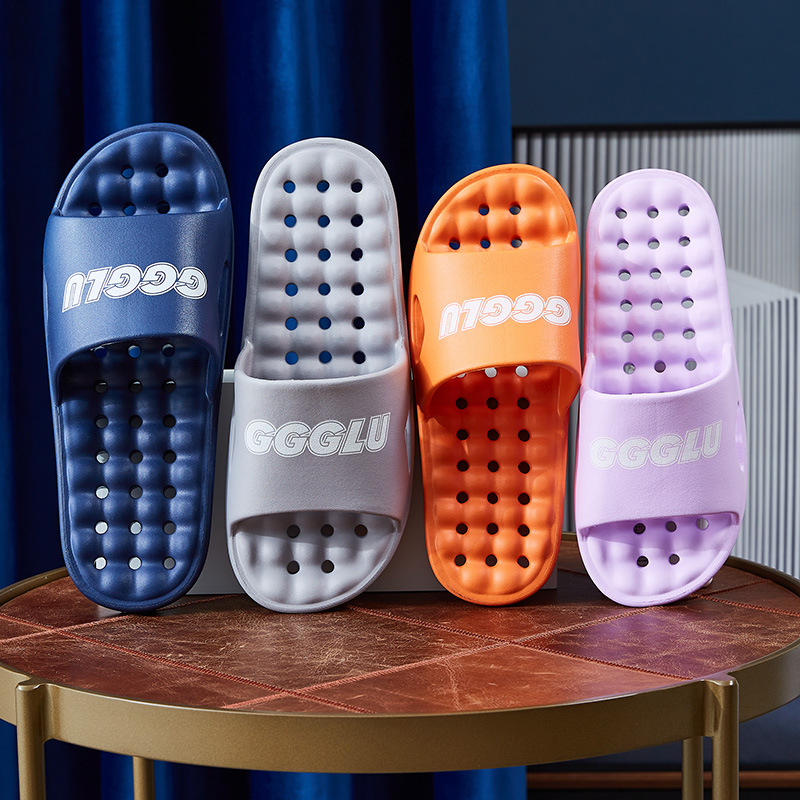 Sunshine Road GGGLU Couple Bathroom Slippers Women's Summer Leakage Indoor Hollow Home Bath Slippers Men's Wholesale
