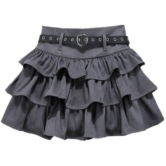 Maillard Love Belt Puffy Skirt Design Sense High Waist Pleated Layer-by-Layer Cake Skirt Sweet All-Match Short Skirt 9427