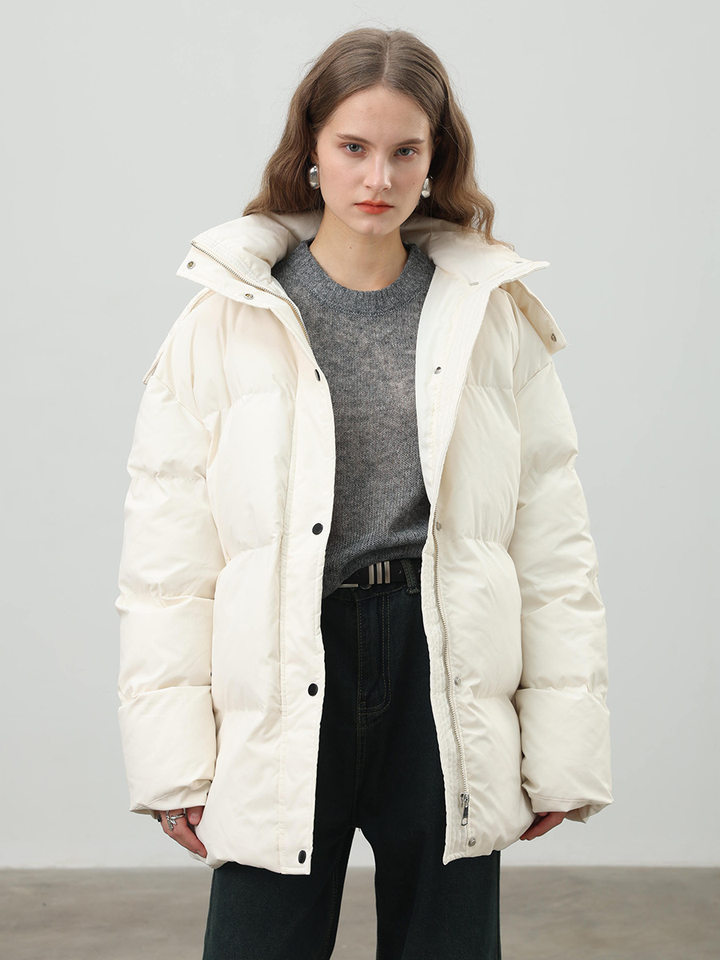Áo khoác bông nữ có mũ, khóa kéo, thắt eo dáng ôm, dài trung bình, chất liệu polyester dày — màu nâu, màu đen, quả mơ chi tiết 57