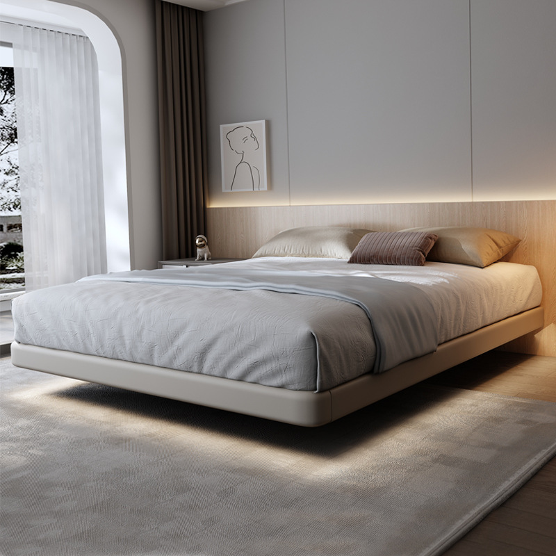 Italian Style Minimalist Bed-free Suspension Bed Modern Simple Small Apartment Double Bed Frame 1.8 m Silent Wind Net Red Bed