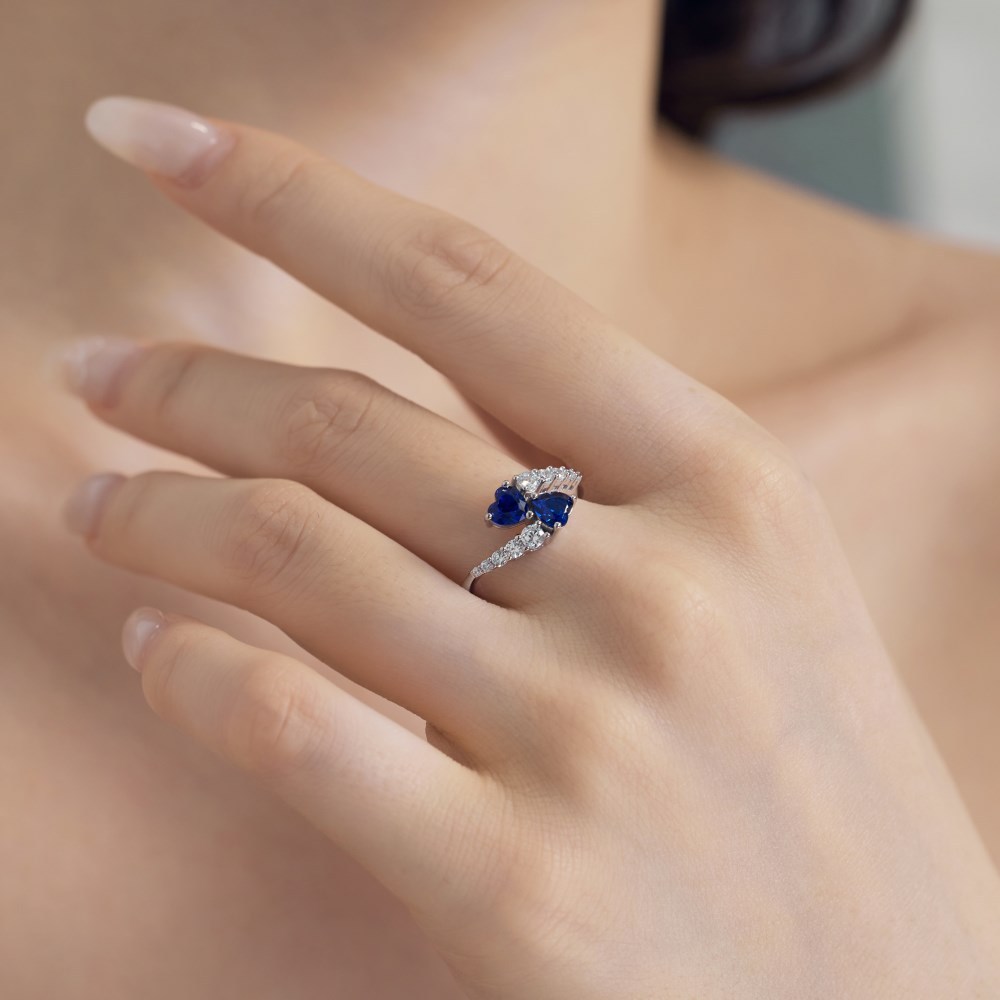 Plating Design 925 Sterling Silver Zircon Heart Shape Rings