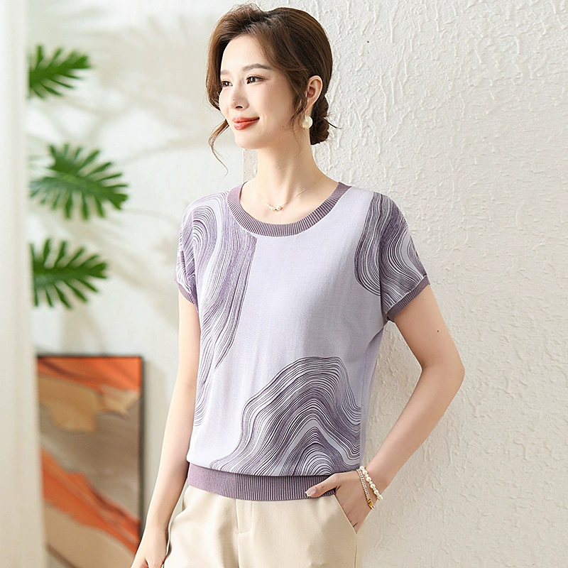 Мама летняя рубашка с короткими рукавами из ледяного шелка