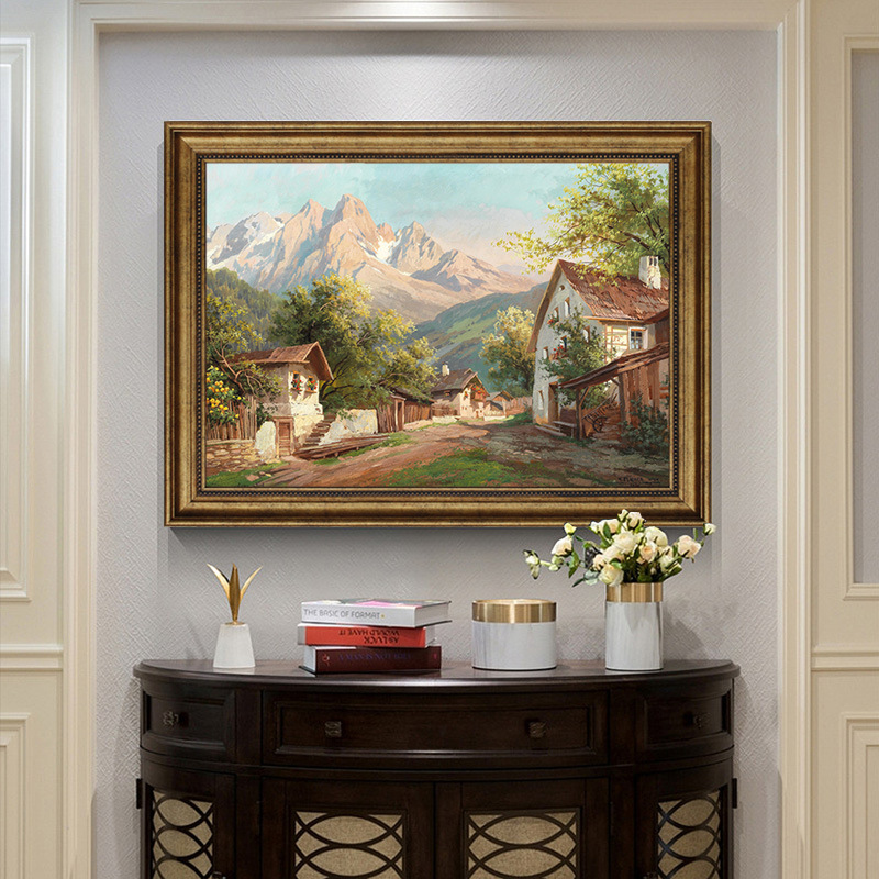 欧式玄关装饰画美式古典山水风景仿油画客厅餐厅挂画走廊过道壁画