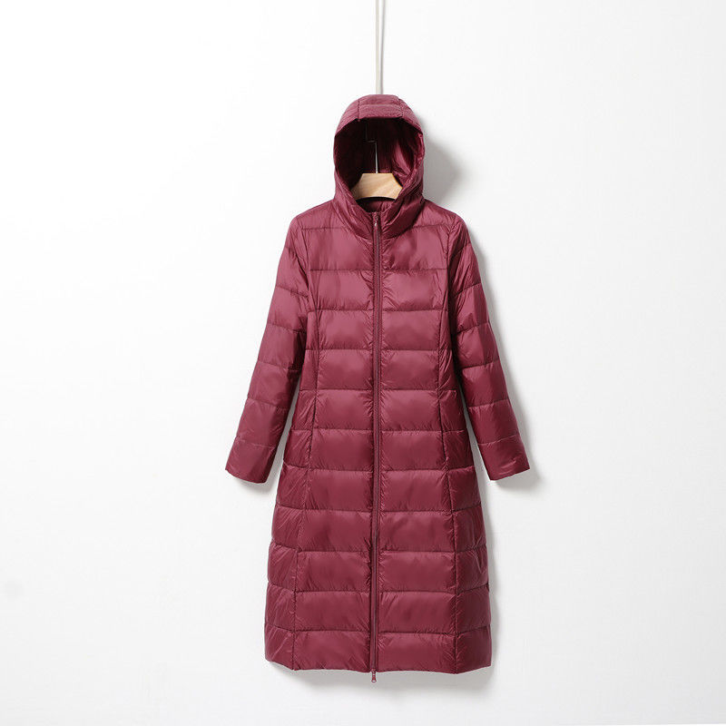 Transfronterizo otoño y invierno nuevo chaqueta de pluma ligera para mujeres largas rodillas alargadas con capuzas delgada chaqueta coreana