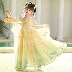 漢服の女の子2025夏の中で子供の新型の中国の子供の古風の超仙の唐は国風の時代のワンピースを詰めます。