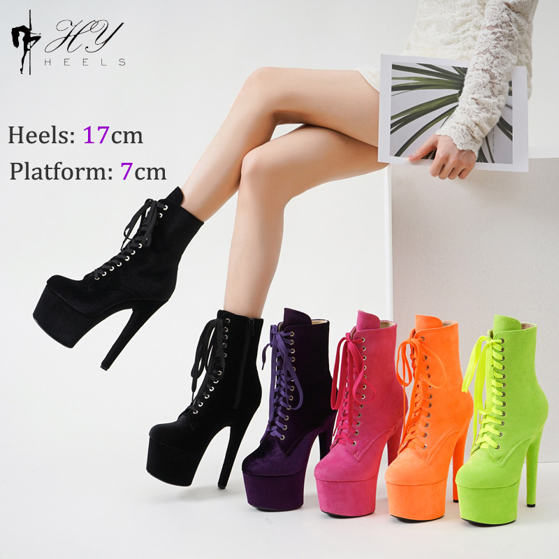 Boot ngắn nữ gót siêu cao 17cm chất nhung đế thép phong cách catwalk dạ hội hộp đêm — Màu xanh da trời, Màu đen, Ghi chú DIY Màu sắc tùy chỉnh, Màu đen (dây đai phẳng)