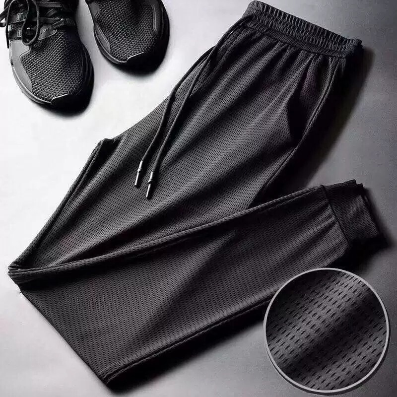 2025 Summer New Ice Silk Trousers Korean Style Sports Air Conditioning Trendy Stretch Solid Color Blank Casual Pants