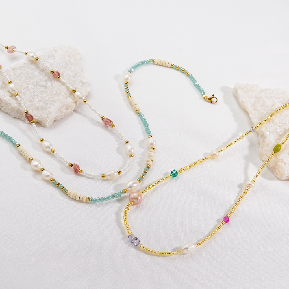 Necklace Classification Casual Vacation Round Stainless Steel Beaded Freshwater Pearl Beaded Plating Necklace