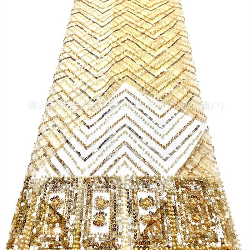 Moda nacional ropa de escenario ropa de rendimiento ropa de tela de bordado de perlas de la industria pesada sequinilla tela de bordado de perlas al por mayor