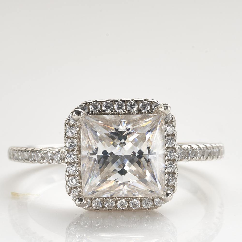 3 quilates princesa anillo de piedra de mosaico de plata esterlina 925 incrustado color D VVS3ex corte certificado de correa de mosaico transfronterizo