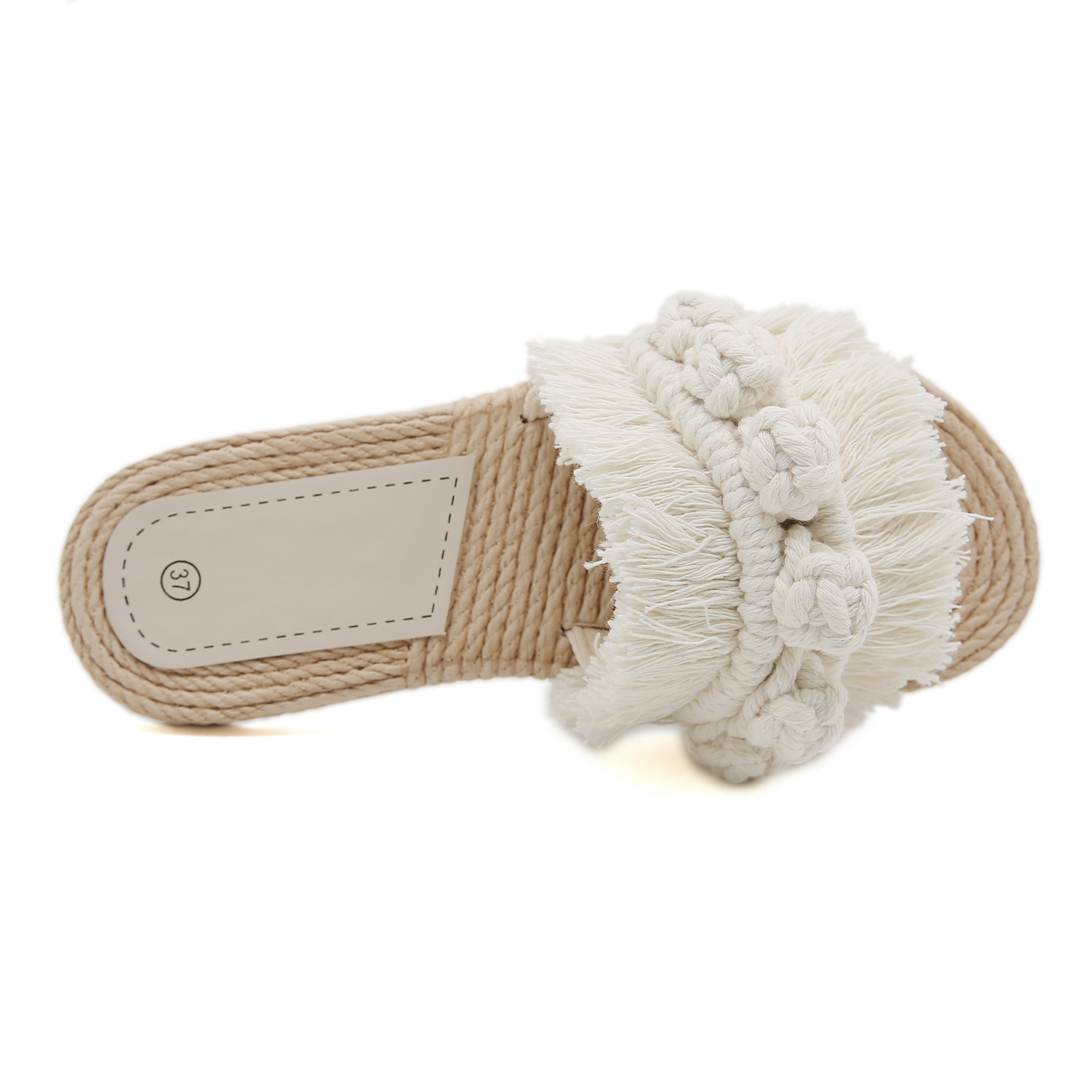 Cordón de algodón tejido a mano con bordas zapatos de mujer de moda de verano zapatos de vacaciones antideslizantes zapatillas de talón plano resistentes al desgaste