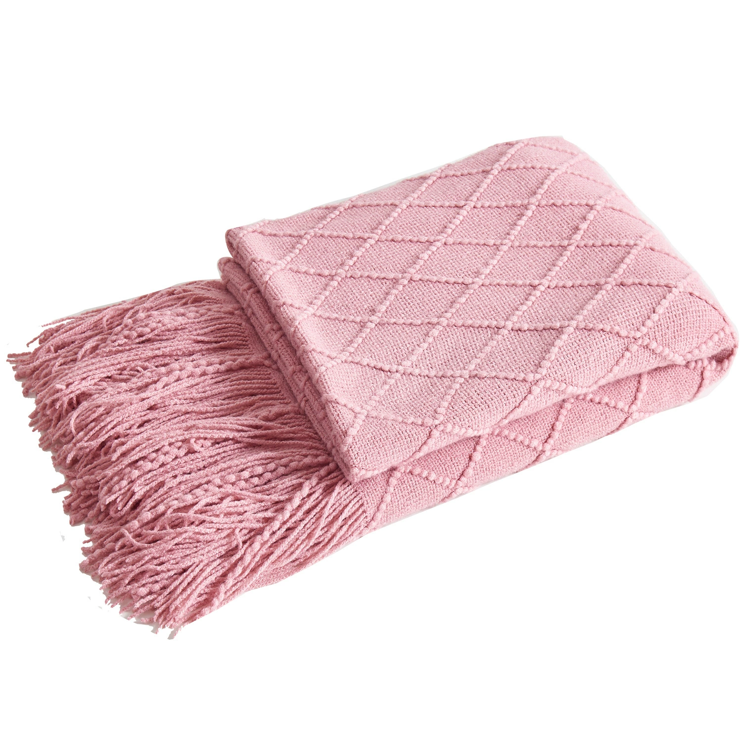 Nordic Retro Rhombus Wool Blanket, Knitted Fringe Throw, 125×170 cm, Bed & Sofa Blanket