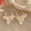 Silver needle from pearl, fashionable earrings, flowered, wholesale