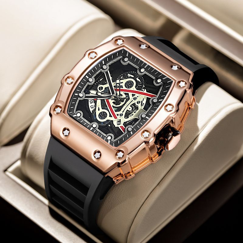 ZIDO Brand Casual Fashion Dominant Fully Automatic Quartz Hollow Luminous Waterproof Black Warrior 1707 Men's Watch_voghion.com