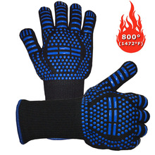 厂家新款耐高温800度BBQ阻燃防火烧烤隔热硅胶微波炉烤箱手套