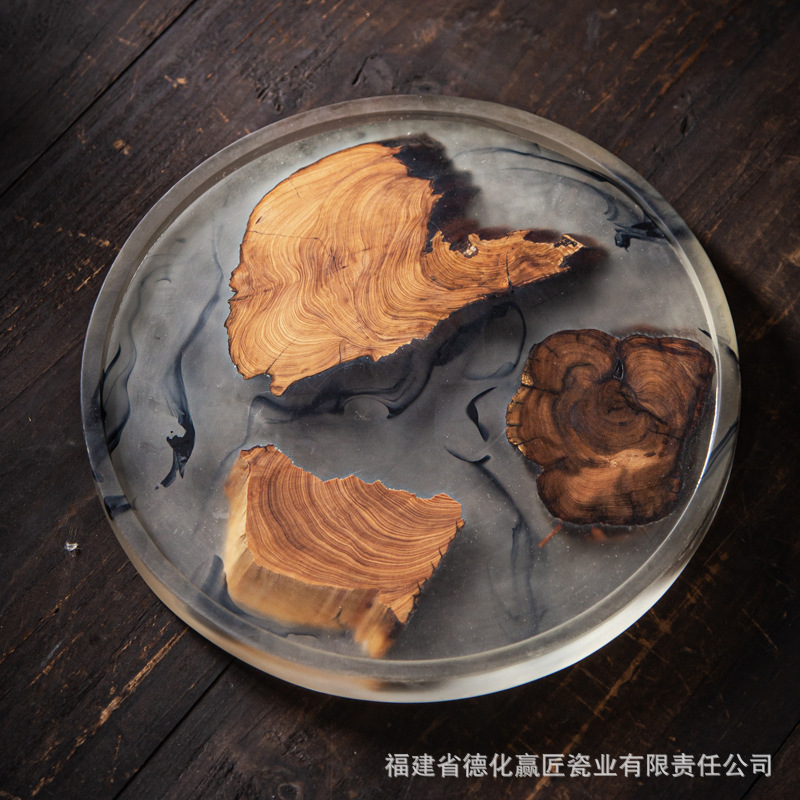 Placa de madera entera retro olla bandeja de té seco Zen Kung Fu pequeña mesa de té resina simple bandeja de Té bandeja de té de mar