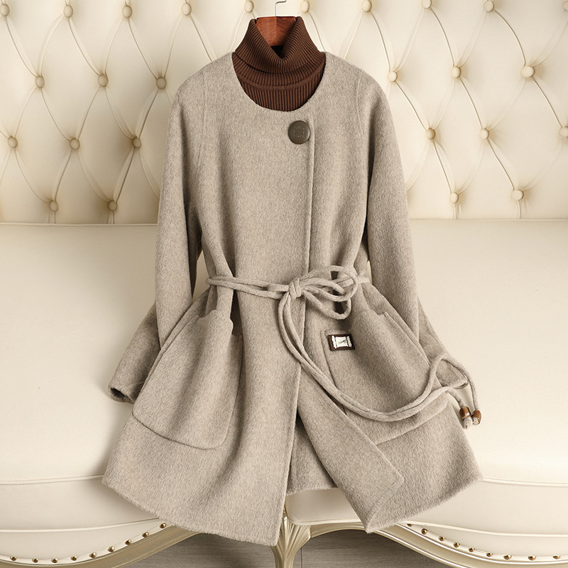2025 New Autumn and Winter Double-Sided Cashmere Outwear Women's Mid-Length Classy Design Slim Slim Woolen Outwear