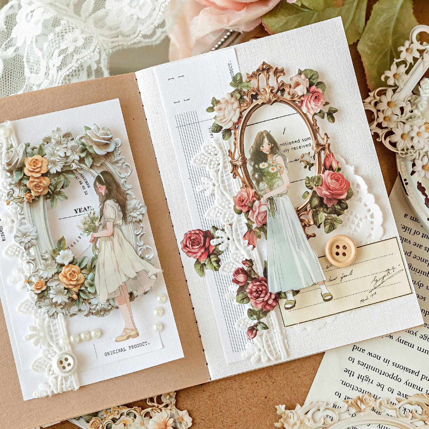 Momo Collage tarjeta flor espejo Manor serie flor vintage hueco frontera diario decoración 10 unidades en 6 modelos