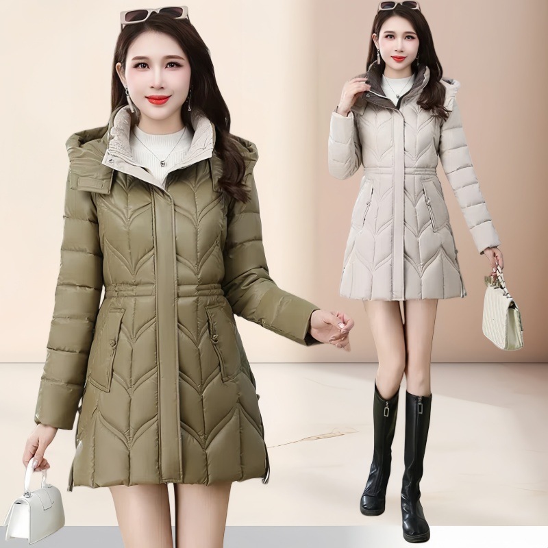 小羊皮棉服中长款女2025冬季新款时尚修身免洗棉衣休闲洋气厚棉袄