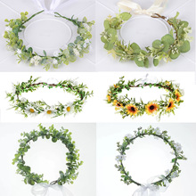 批发超仙森系精灵花环手工仿真绿植花环头饰新娘伴娘头花度假拍照