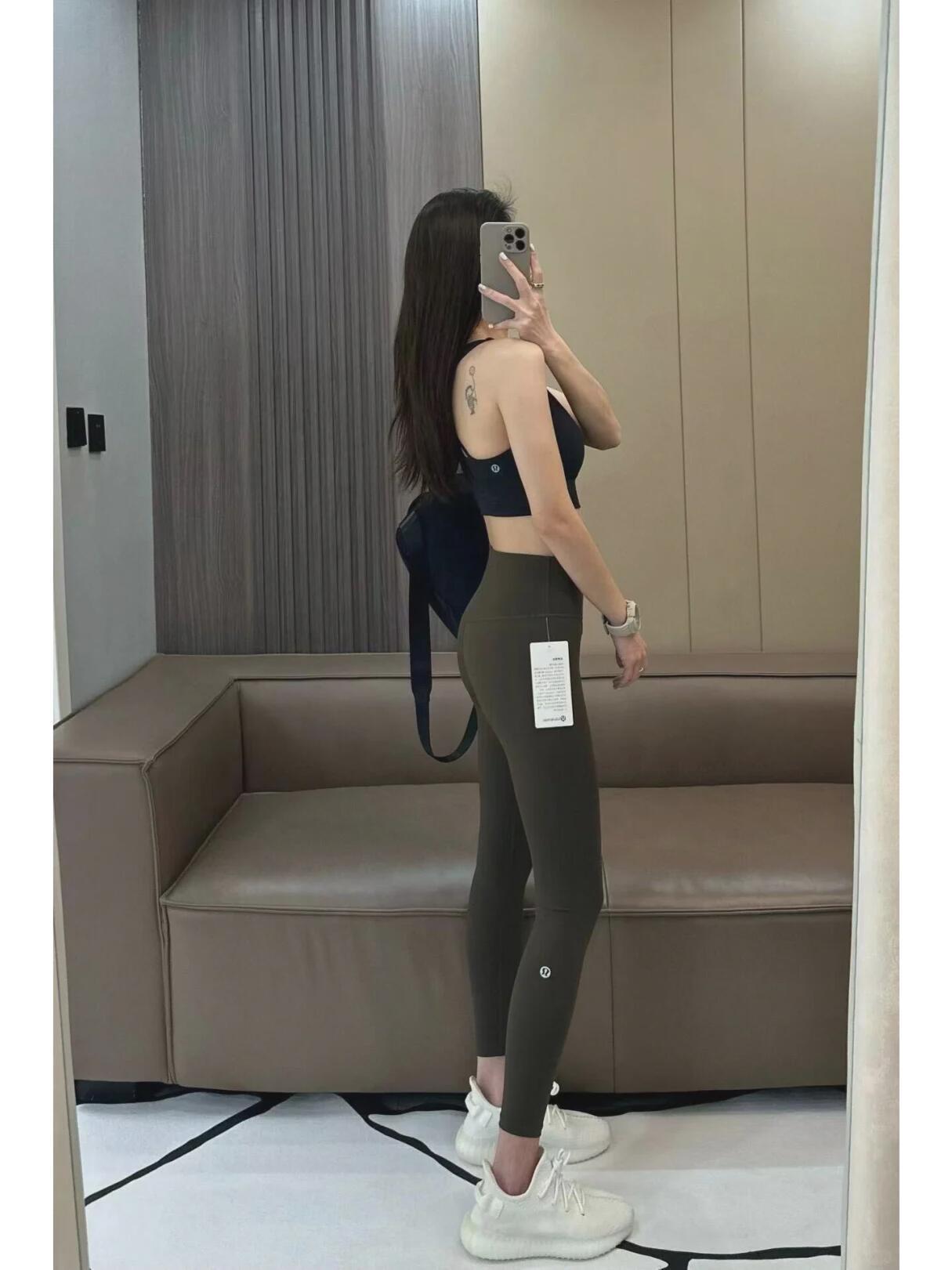 Lulu mismo estilo estándar original Wunder Train pantalones de yoga de cintura alta desnudos ajustados glúteos y pantorrillas estándar pantalones de nueve puntos mujeres