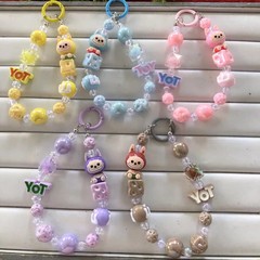 Xiaohongshu 新しいクリエイティブ人形ラブブ手作りビーズ携帯電話チェーンキーホルダーバッグアクセサリーペンダントギフト