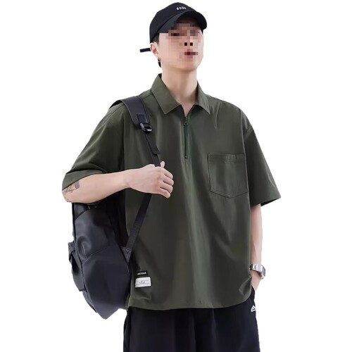 polo shirt, short-sleeved men's summer thin American retro loose casual quick-drying lapel half-zipper T-shirt top