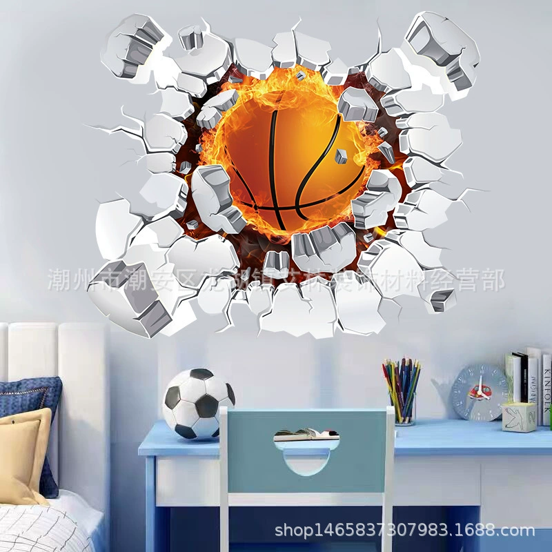 3D настенные наклейки для футбола, баскетбола, бейсбола, волейбола, детская комната, тренажерный зал, классная декоративная живопись, трансграничные обои из ПВХ