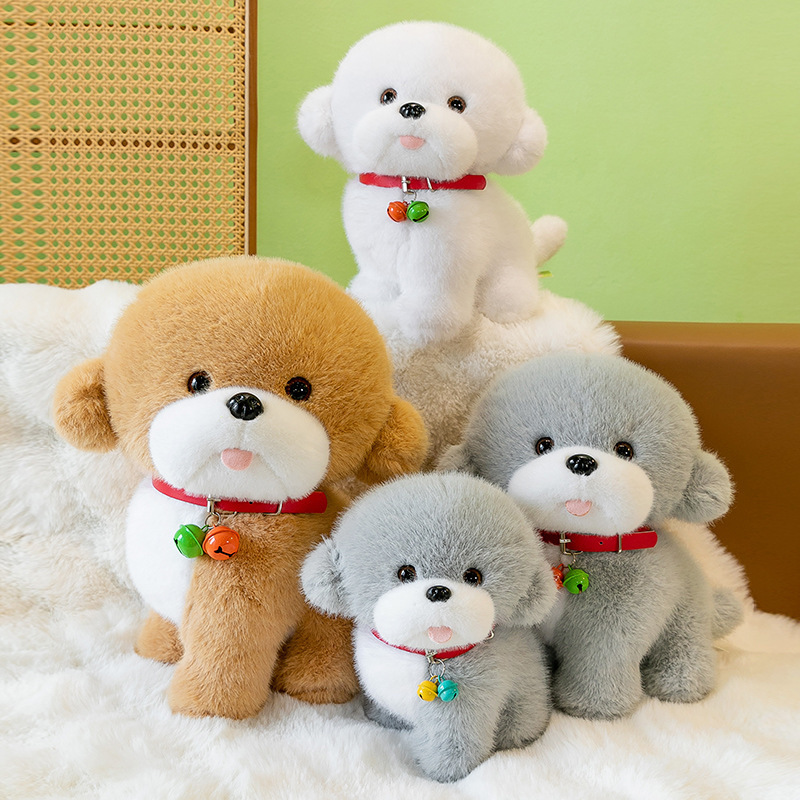 Campana Bichon perro muñeca peluche simulación taza de té perro cachorro muñeca de trapo niño regalo de cumpleaños femenino