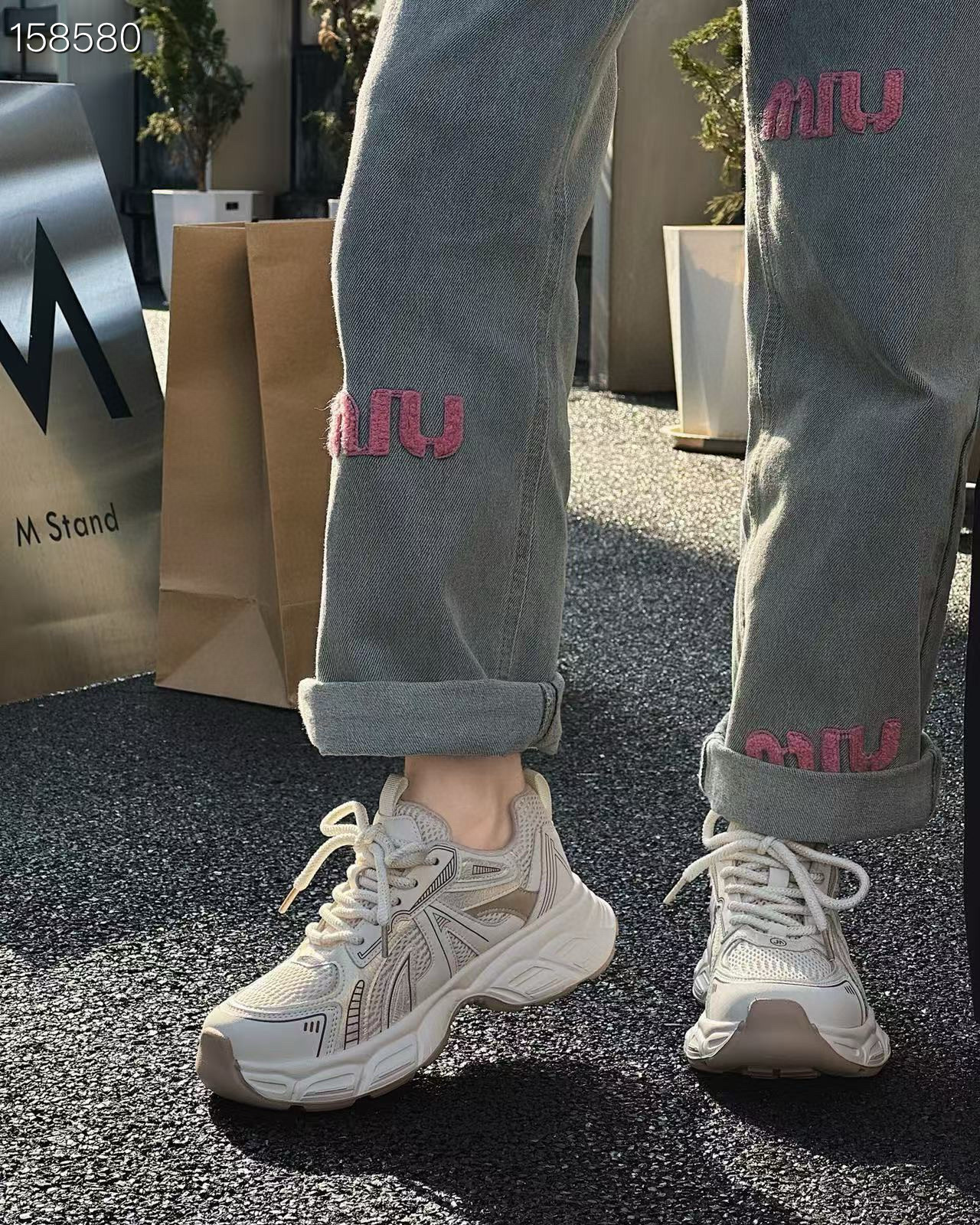 Giày sneaker chunky đế dày nữ tăng chiều cao mẫu mới 2025 — Màu be/xanh lam, Trà sữa chi tiết 7