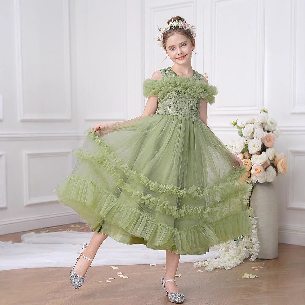 Vestido transfronterizo para niños, vestido de princesa, pastel de malla de moda, falda de tutú, niña de las flores, vestido de fiesta, vestido de noche