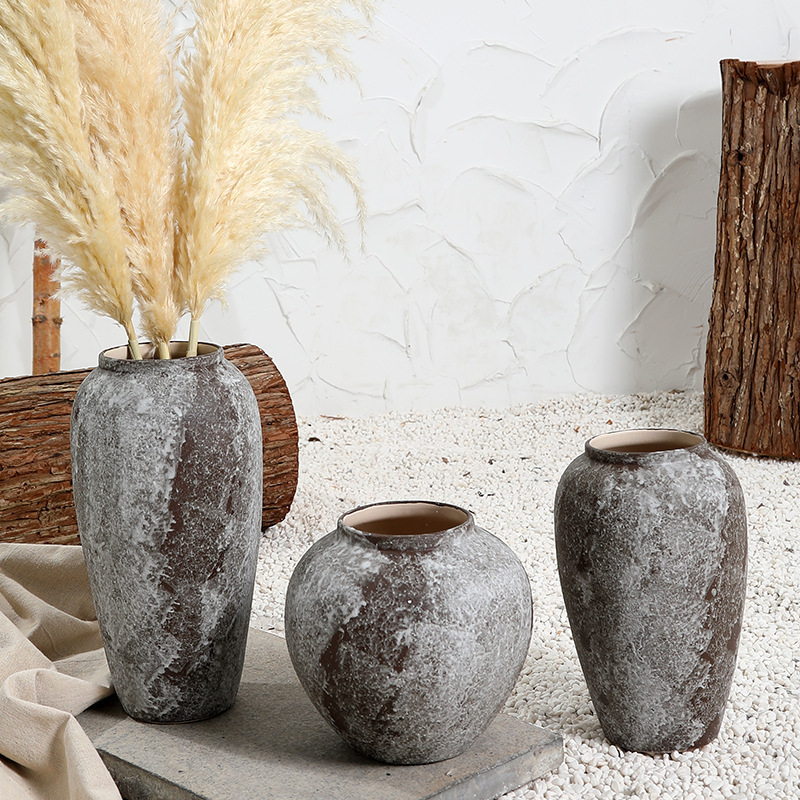 Retro New Chinese Style Pottery Pot Silent Style Old Decorations Ornaments Hallway TV Cabinet Flower Arrange Hydroponic Ceramic Vase