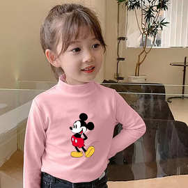 Y2013#女童卡通印花米奇休闲德绒T恤女长袖春季新款百搭打底衫T恤