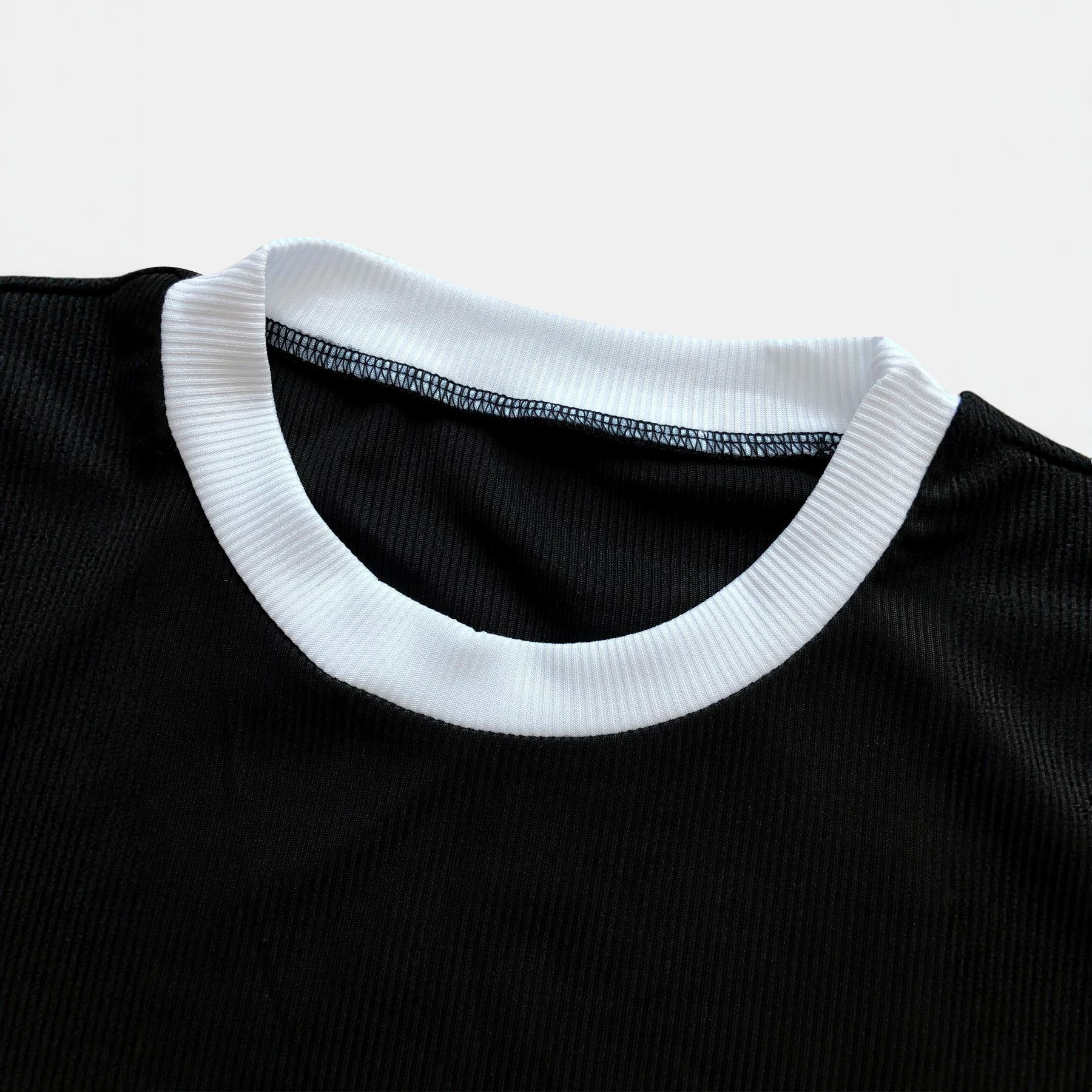 Women's Casual Fashion Street Style Ribbed Color Block Round Neck Shorts Set R Two Pieces_ecoleips.com