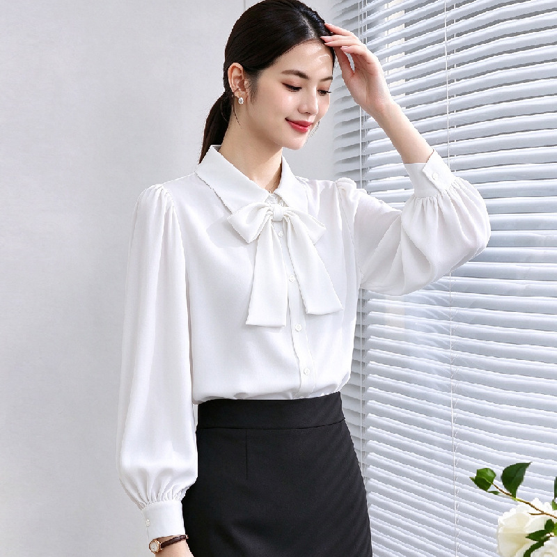 Professional Shirt Women's Long-Sleeved Lace-Up Office Shirt Hotel Front Desk Beautician Jewelry Store Shopping Mall Guide Workwear