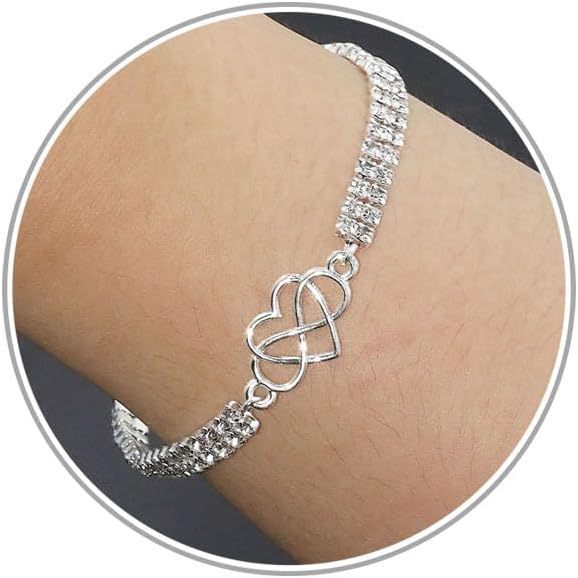 European and American Cross-Border Interlocking Heart-Shaped Charming Bracelet Full of Diamonds Wide Chain Bracelet Fashionable Gift