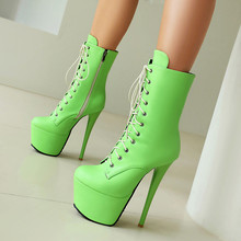 16cm超高跟钢管舞鞋漆皮超高水台马丁靴女短靴T台模特走秀训练鞋