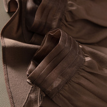 现货厂家批发 新款深咖显篙JI 立领灯笼袖真丝双绉衬衫女